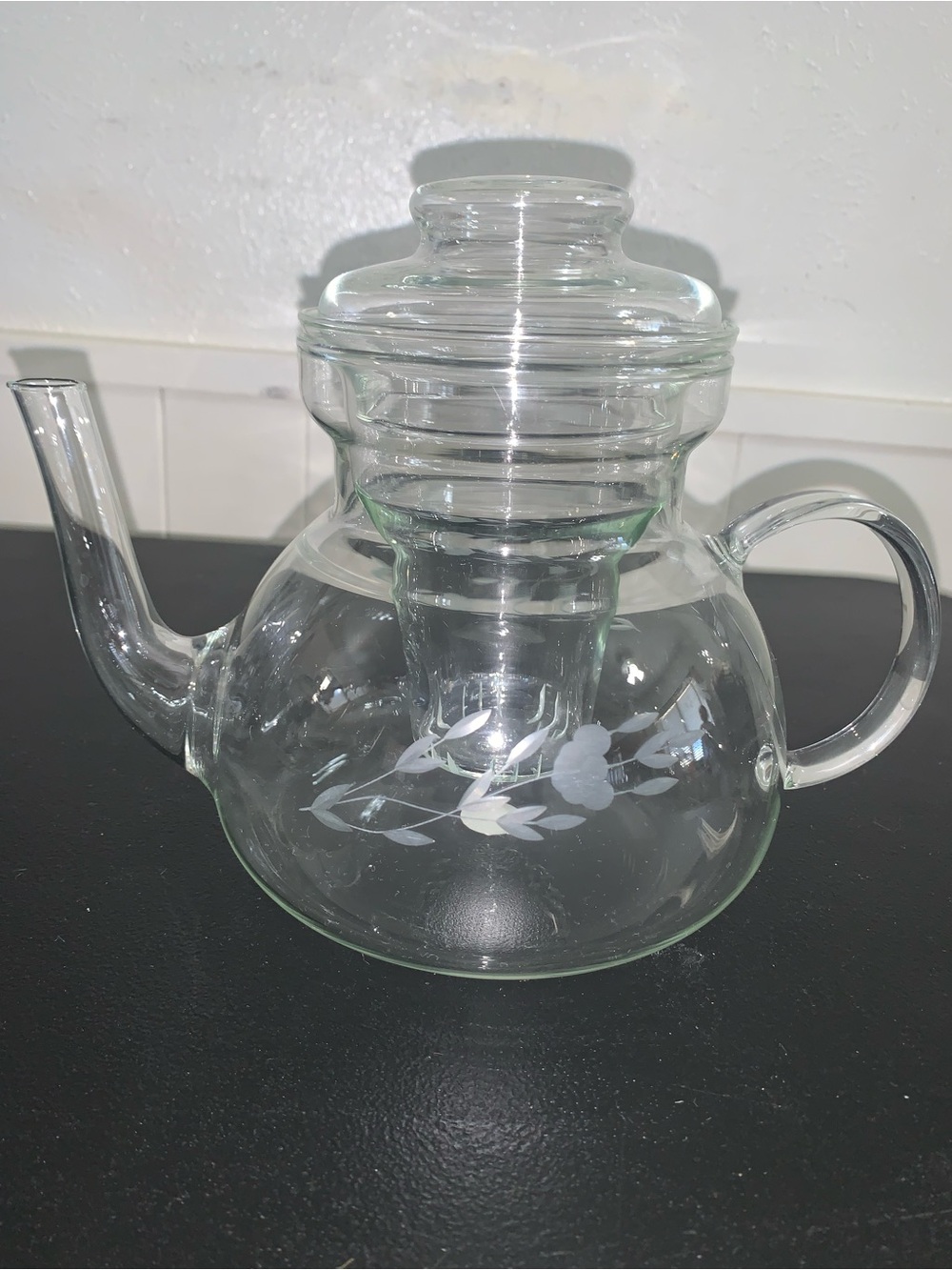 Vintage Princess House Heritage Etched Glass Teapot with Lid & Infuser